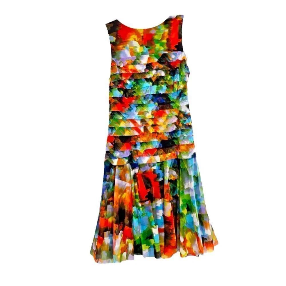 LONDON TIME multiple Rainbows Abstract Print Splashes Sleeveless Mash Dress 10